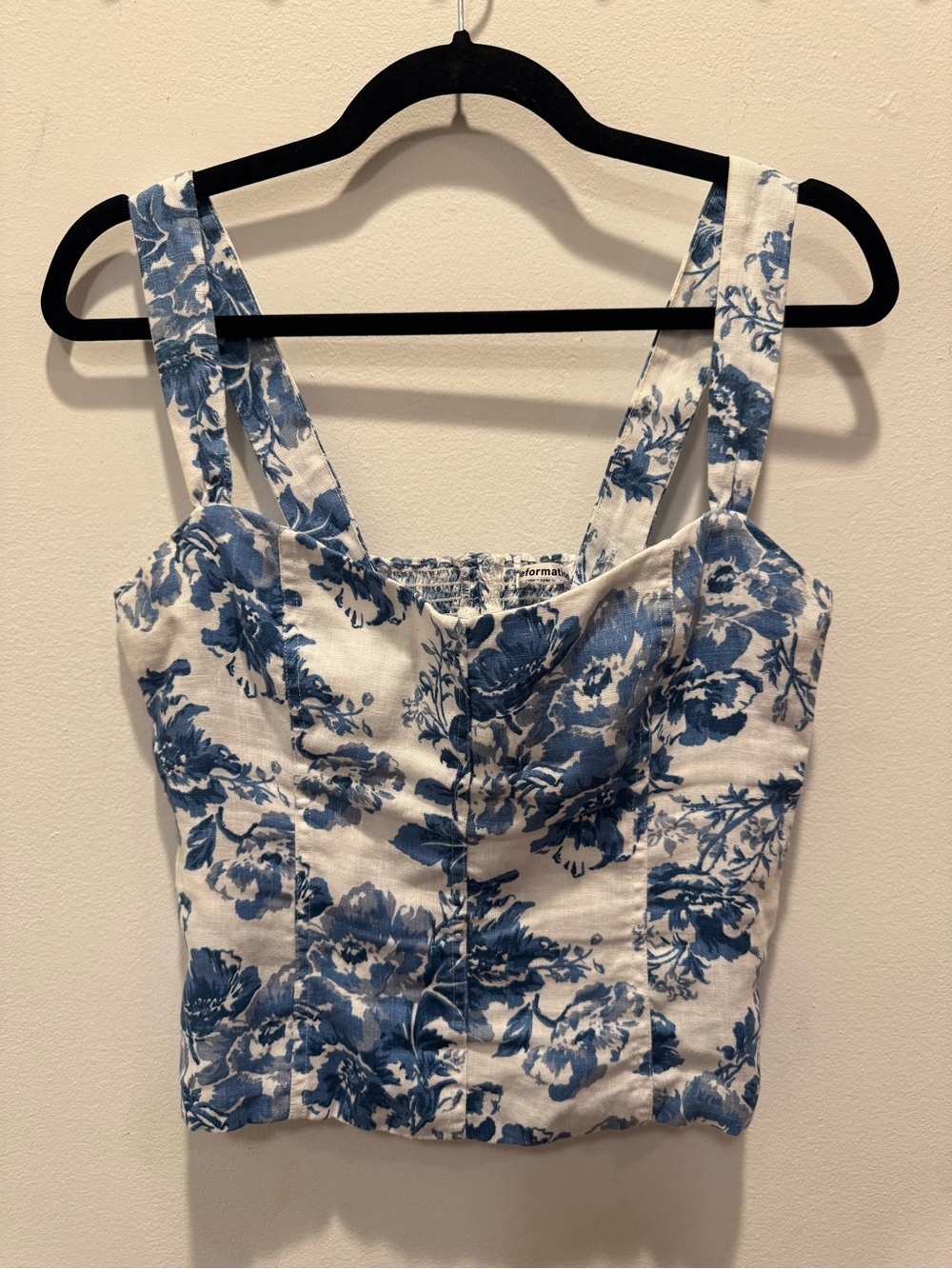 Reformation Blue and White Linen Top